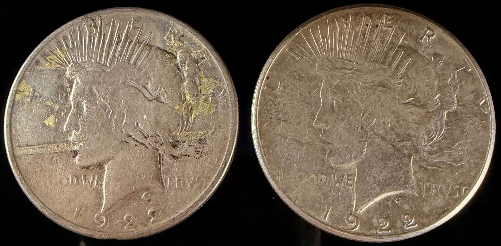 A Pair of 1922 S and 1922 Peace Silver Dollars (1 of 7)