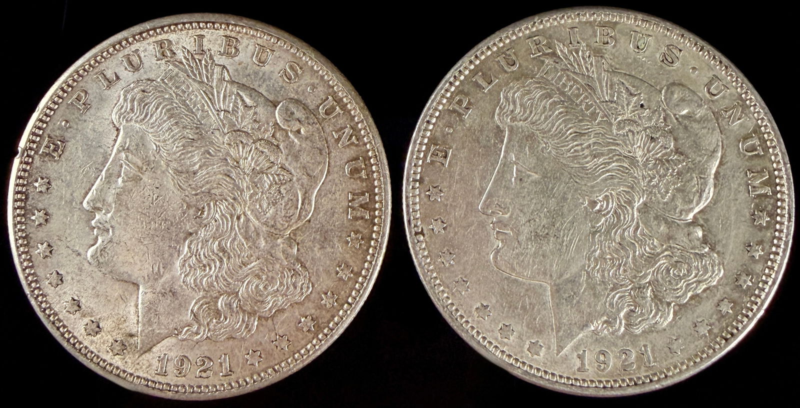 A Pair of 1921-D and 1922 Morgan Silver Dollars (1 of 7)