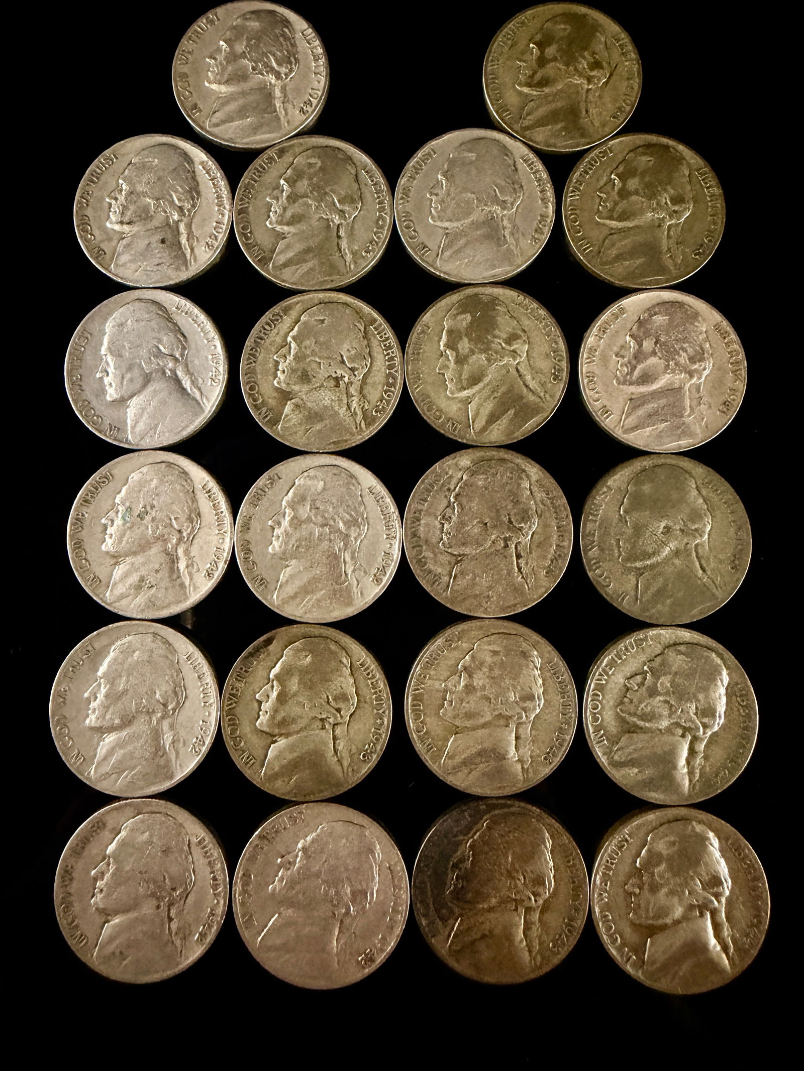 22 United States Jefferson War Nickels, 1942-1945 (1 of 5)