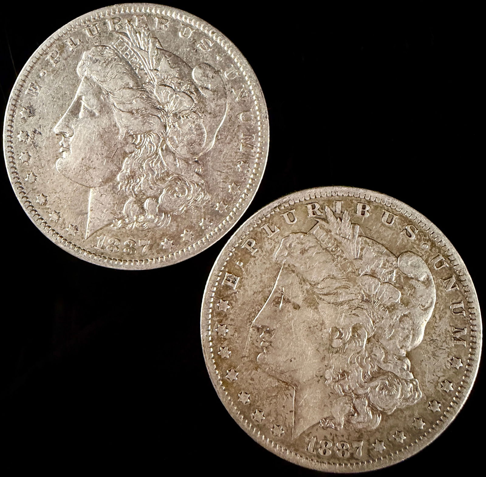 A Pair of 1887 O Morgan Silver Dollars (1 of 5)