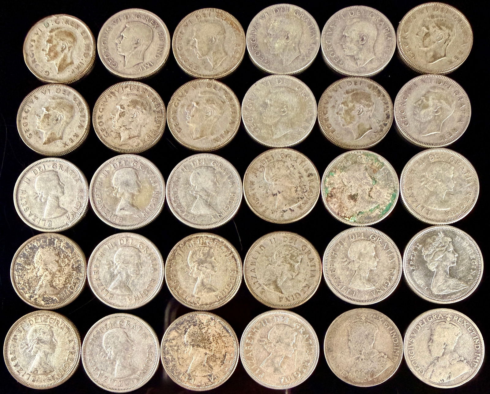 A Collection of Canadian Silver 25-Cent Coins (1 of 10)