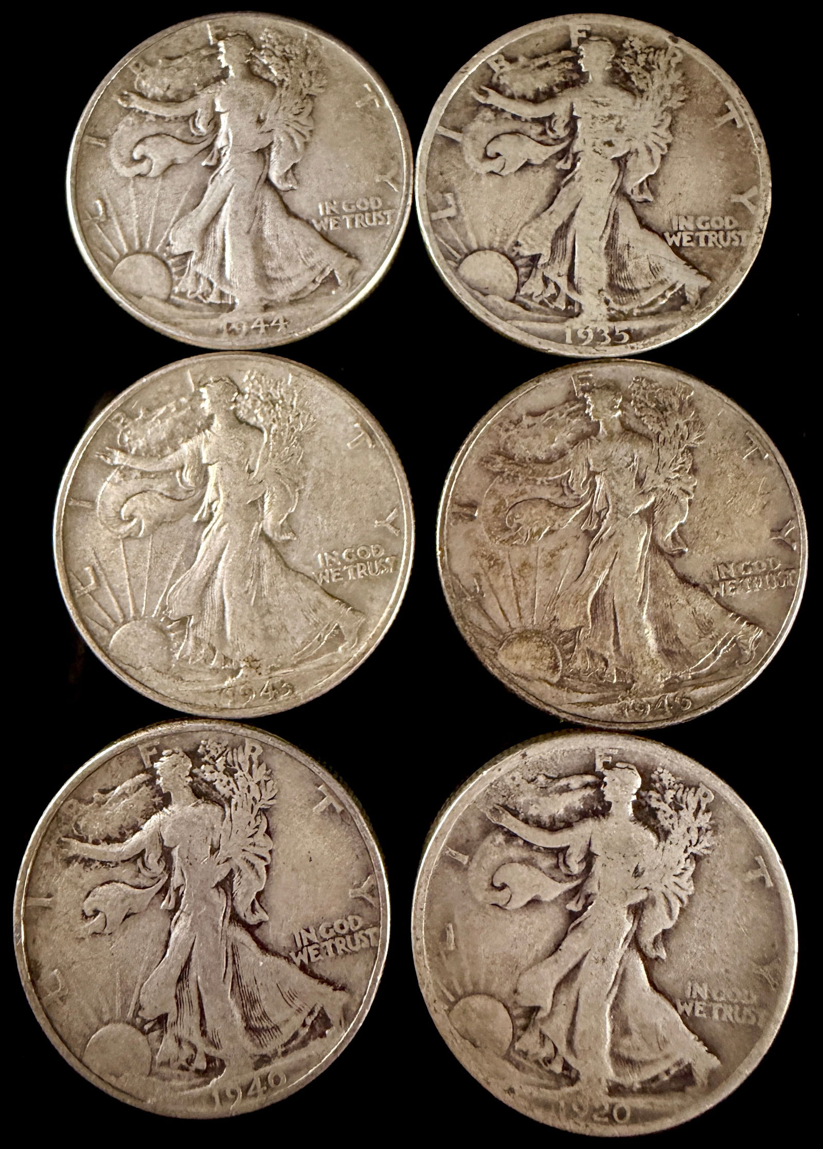 A Collection of 6 United States Walking Liberty 90% Silver Half Dollars (1 of 14)