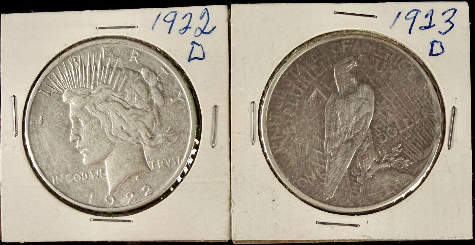 A Pair of United States Peace Silver Dollars, 1922-D and 1923-D (1 of 5)