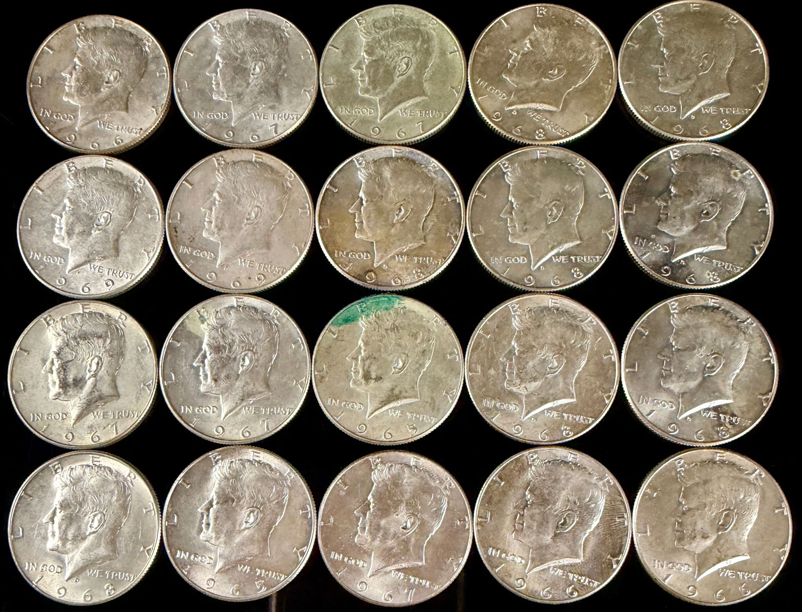 A Collection of 20 United States 40% Silver Kennedy Half Dollars (1 of 6)