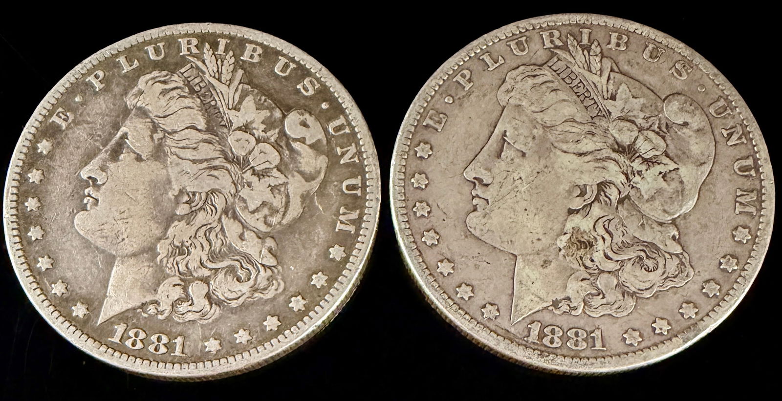 A Pair of 1881& 1881-O Morgan Silver Dollars (1 of 5)