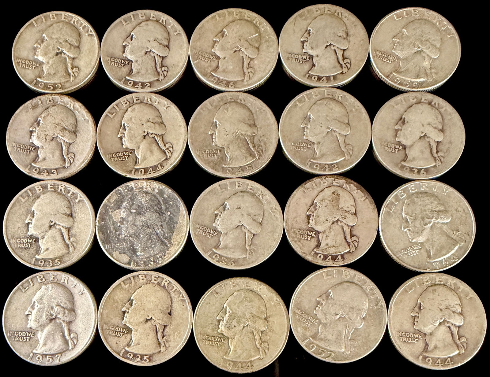 A Collection of 20 United States 90% Silver Washington Quarters (1 of 6)