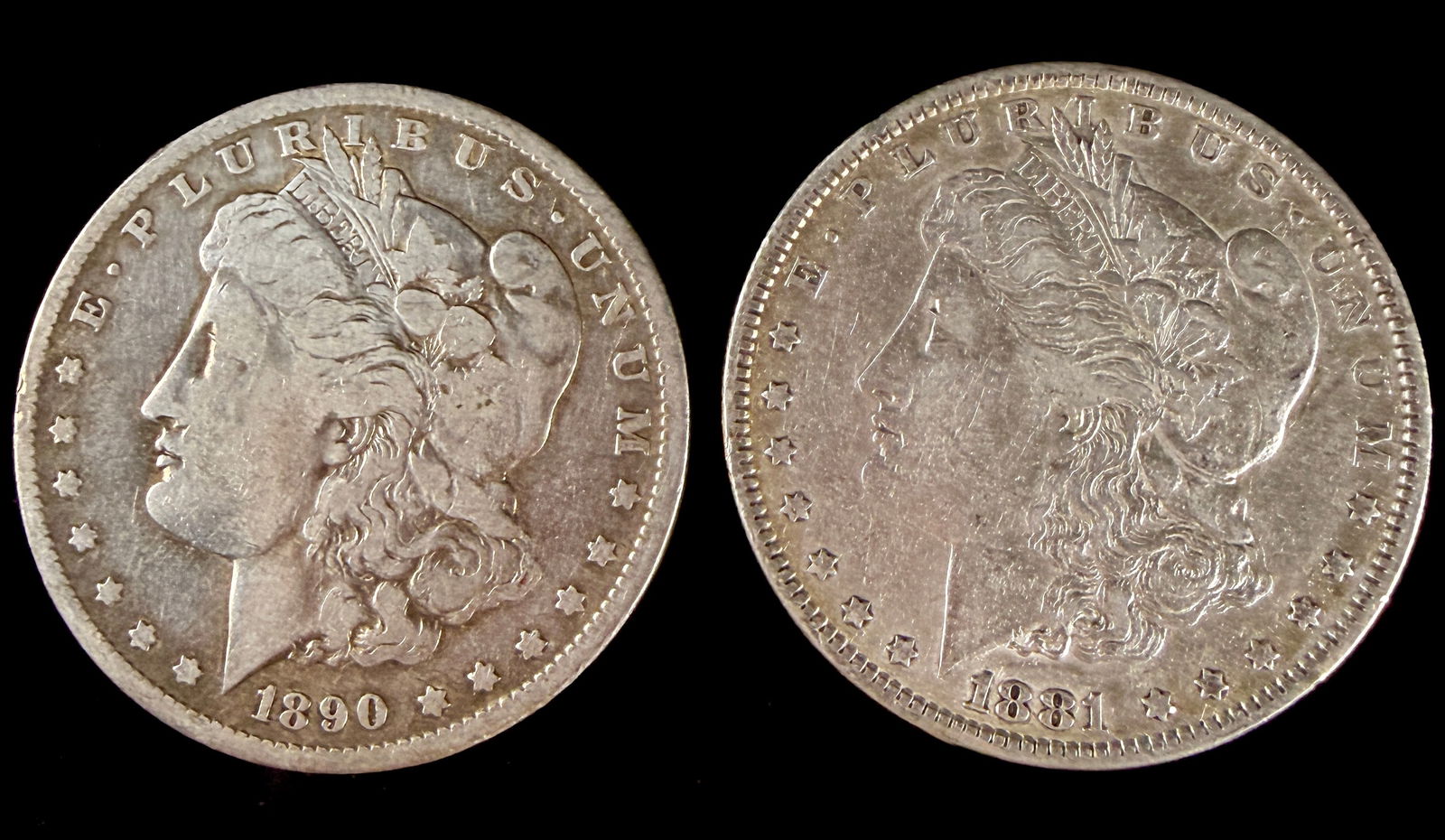 Two United States Morgan Silver Dollars, 1881 and 1890-O (1 of 6)