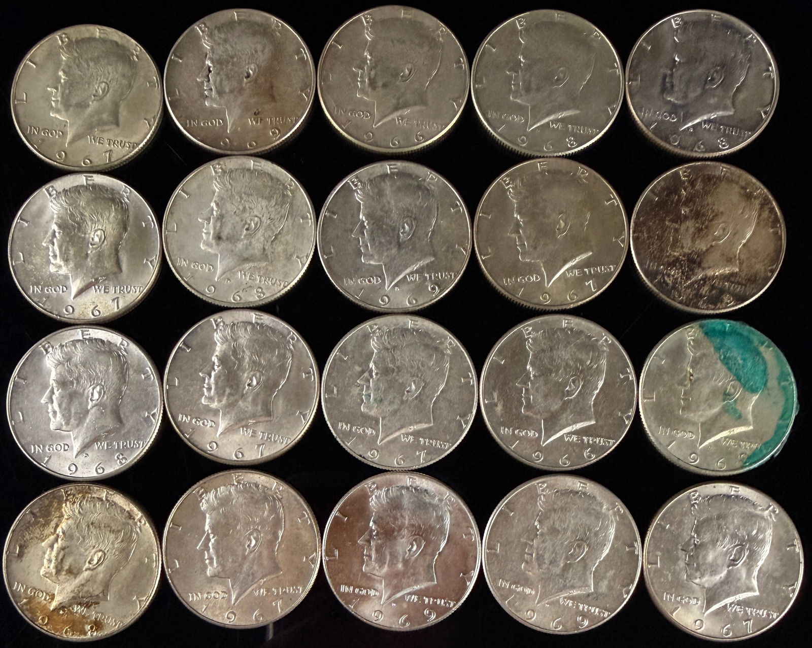 A Collection of 40% Silver Kennedy Half Dollars, 1966-1969 (1 of 19)