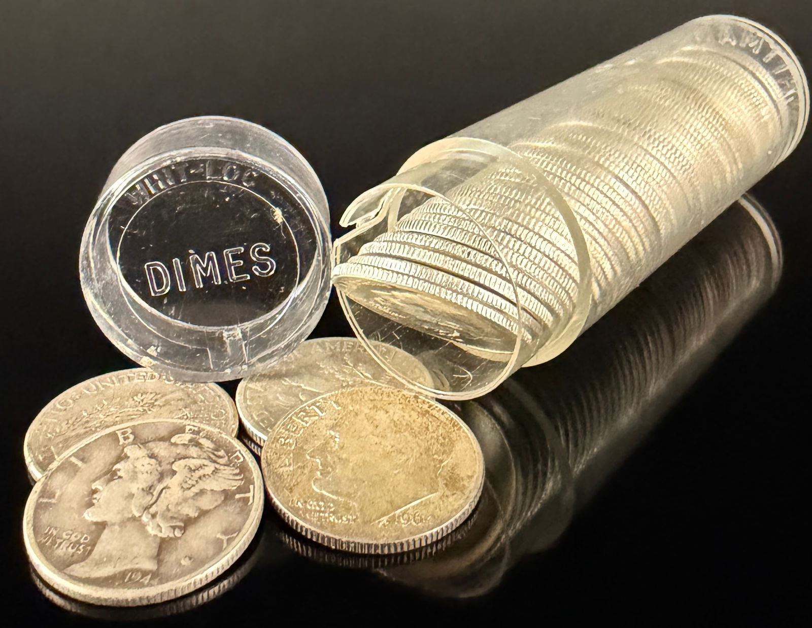 A Collection of 45 United States 90% Silver Roosevelt and Mercury Dimes (1 of 14)