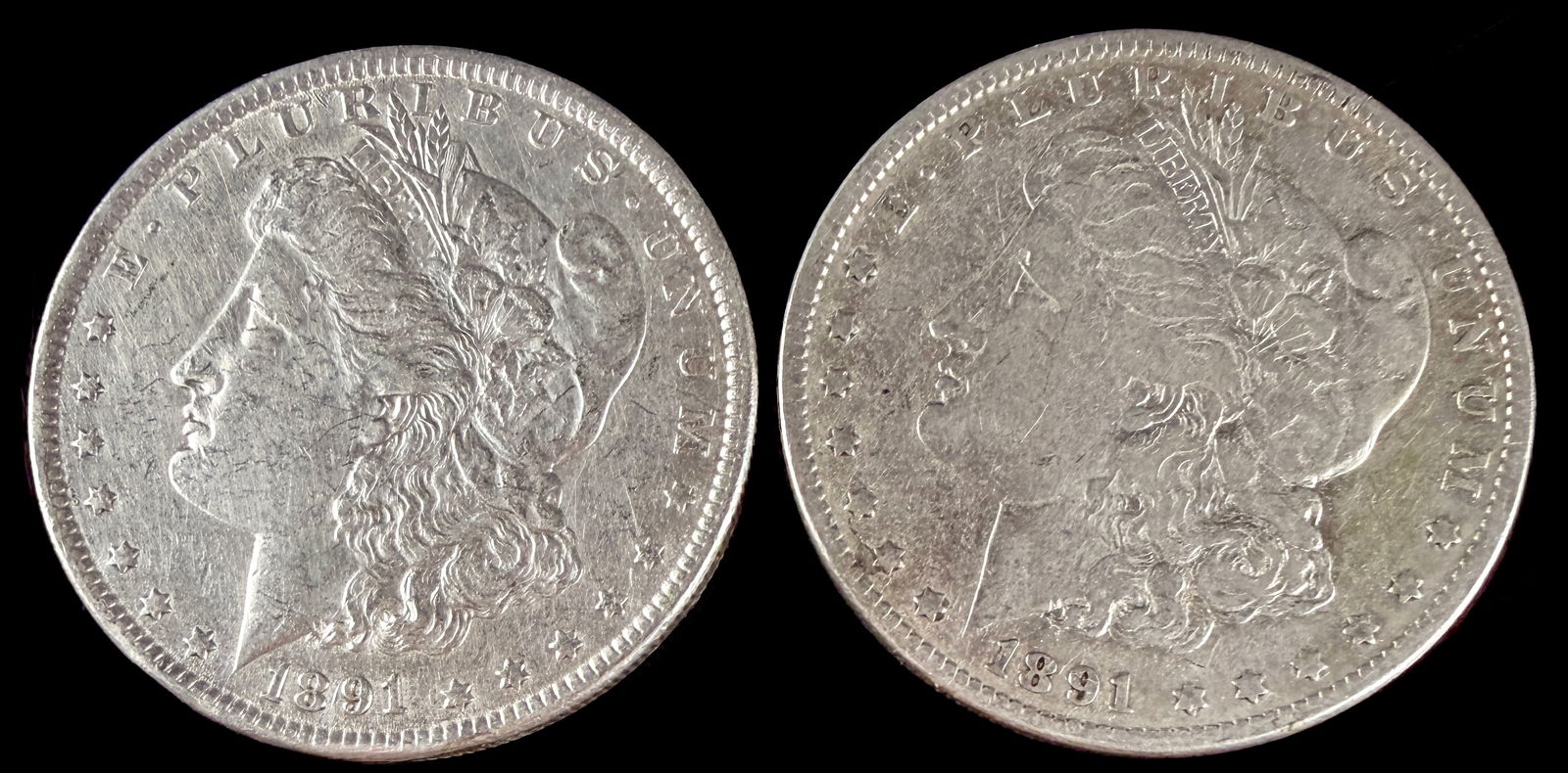 Pair of 1891 Morgan Silver Dollar AU About Uncirculated 90 Percent Silver (1 of 5)