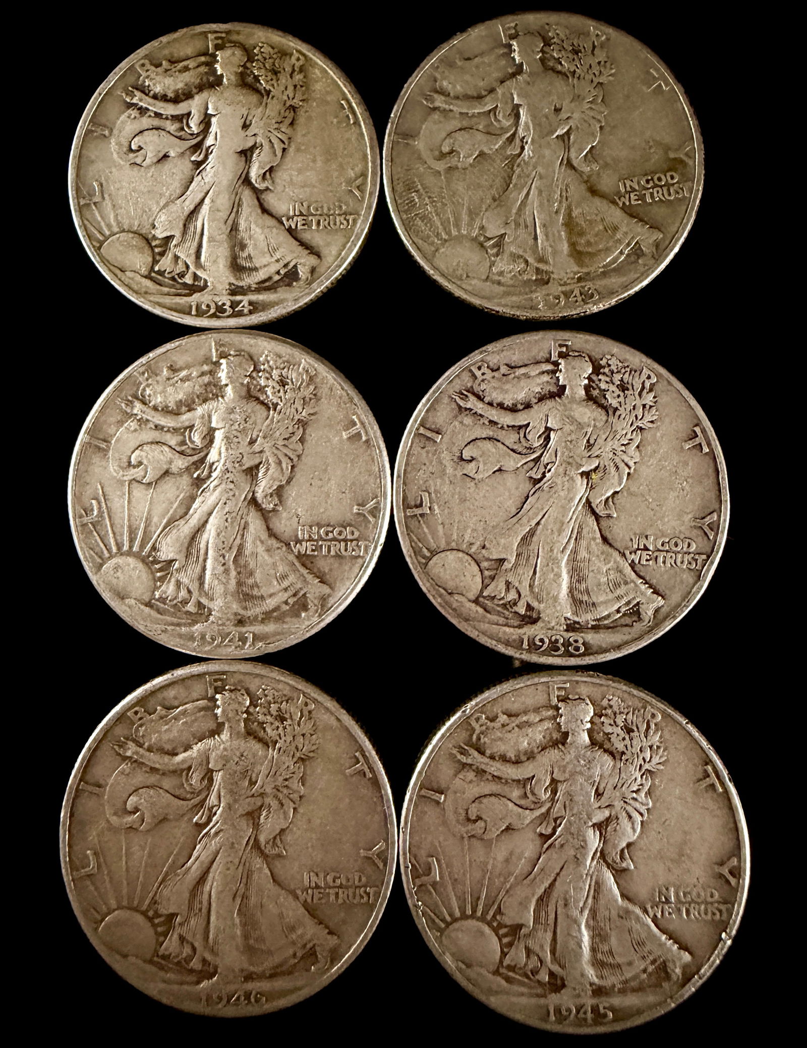 A Collection of Walking Liberty 90% Silver Half Dollars (1 of 17)