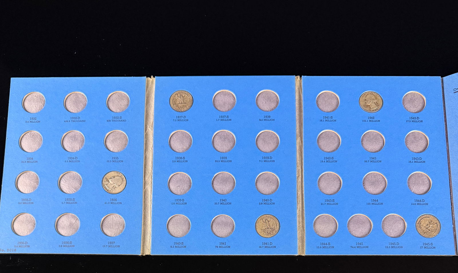 A Washington Quarter Collection 1932-1945 in Whitman Folder No. 9018 (1 of 5)