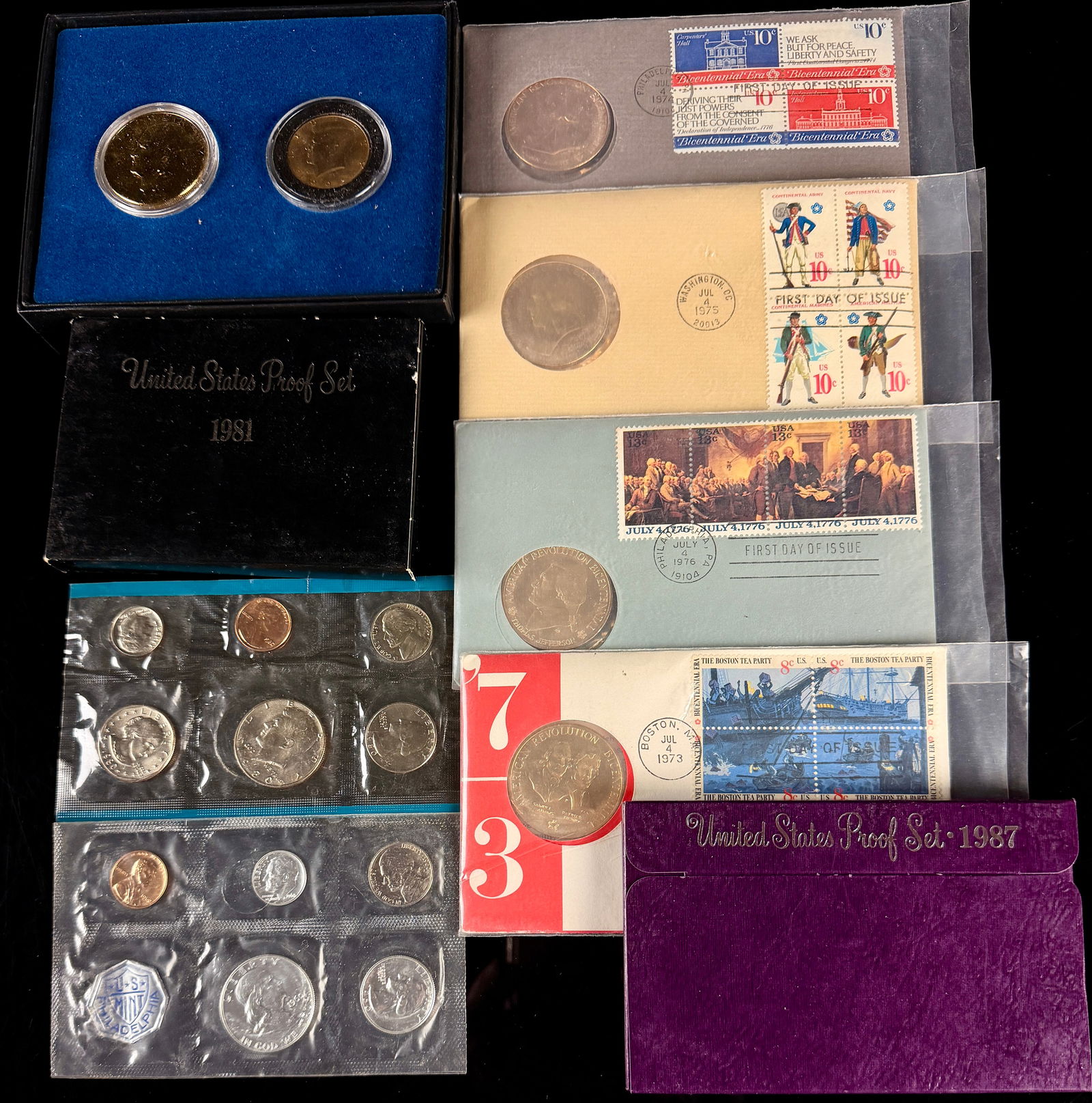 A Collection of United States Mint Proof Sets, Uncirculated Mint Sets, and Bicentennial First Day (1 of 5)