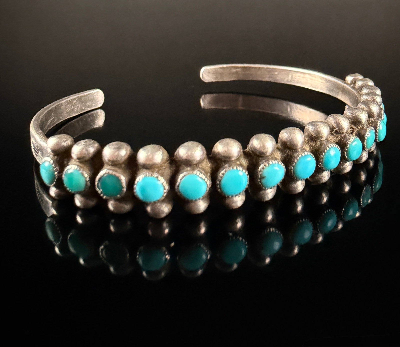 Vintage Zuni Snake Eye Turquoise and Sterling Silver Cuff Bracelet (1 of 7)