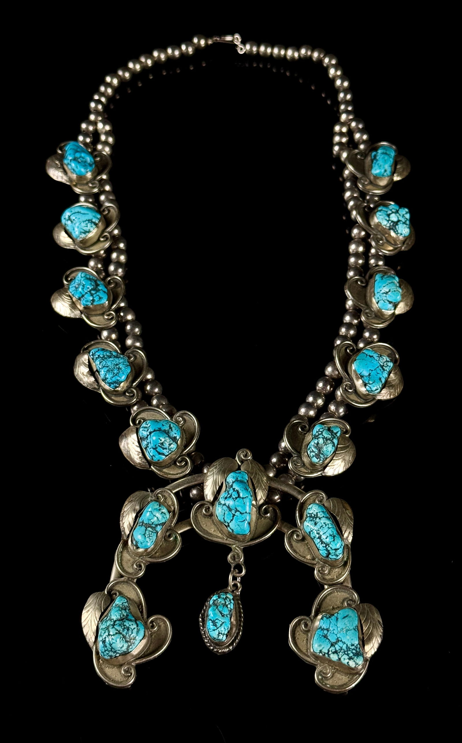 Vintage Navajo Turquoise Squash Blossom Necklace (1 of 4)