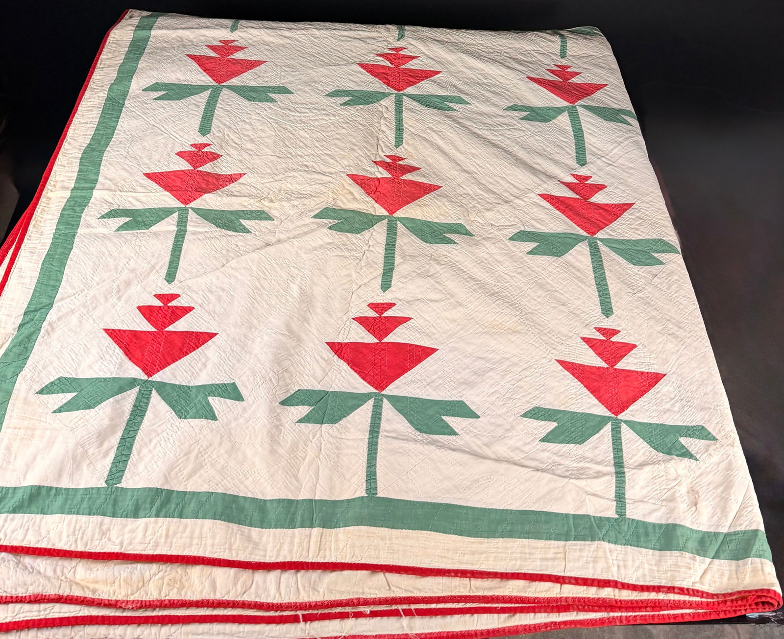 Antique Carolina Lily Pattern Patchwork Quilt - 12