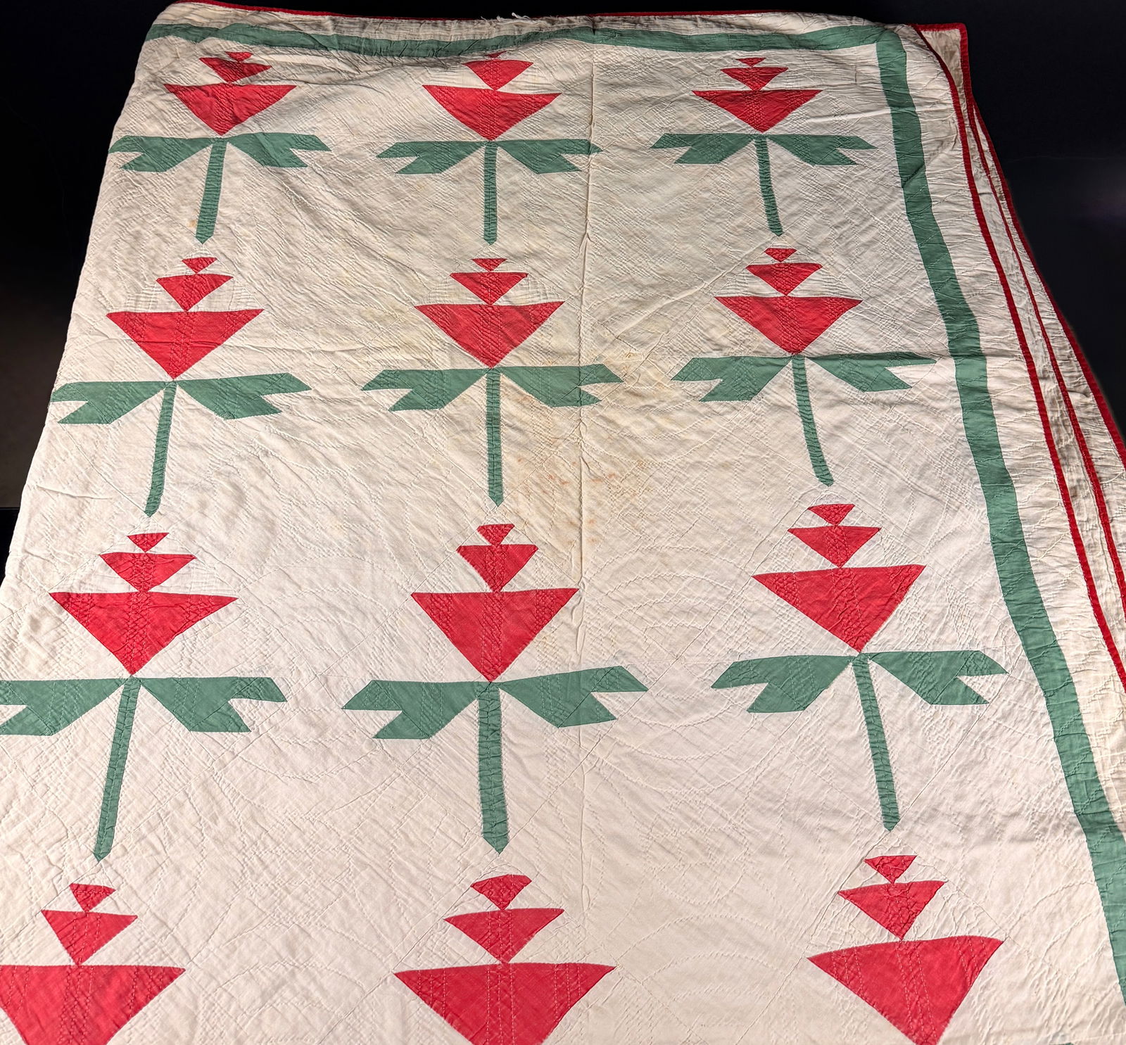 Antique Carolina Lily Pattern Patchwork Quilt - 6