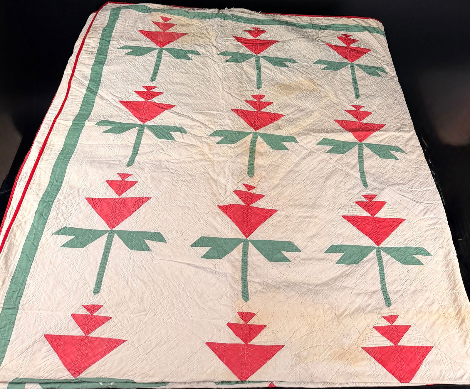 Antique Carolina Lily Pattern Patchwork Quilt - 8