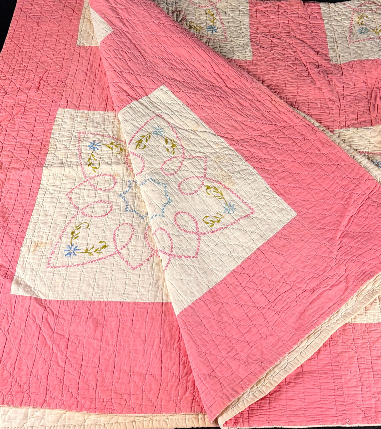 A Vintage Floral Embroidered Cotton Quilt (1 of 11)
