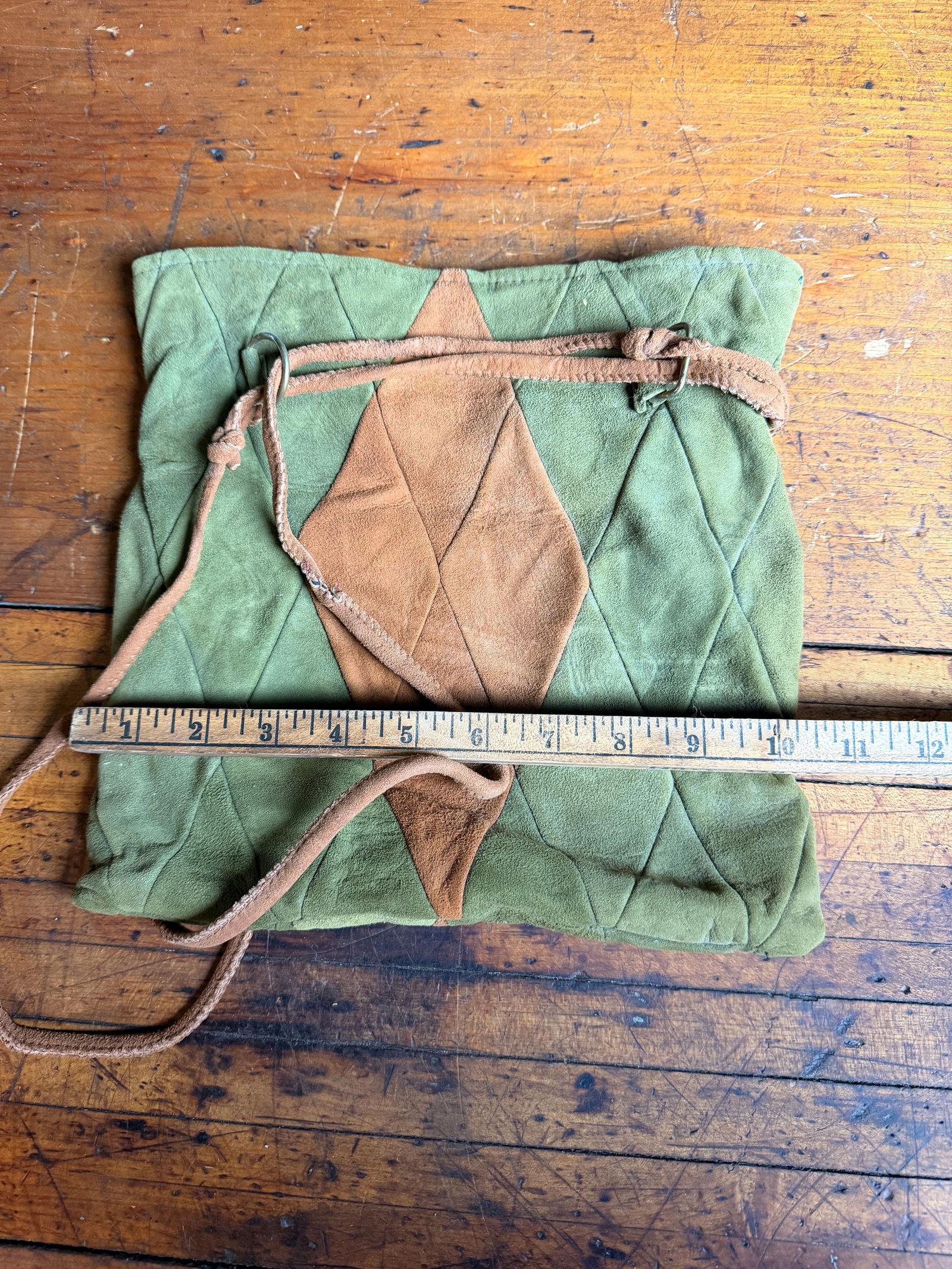 A Vintage Patchwork Suede Leather Drawstring Pouch - 3