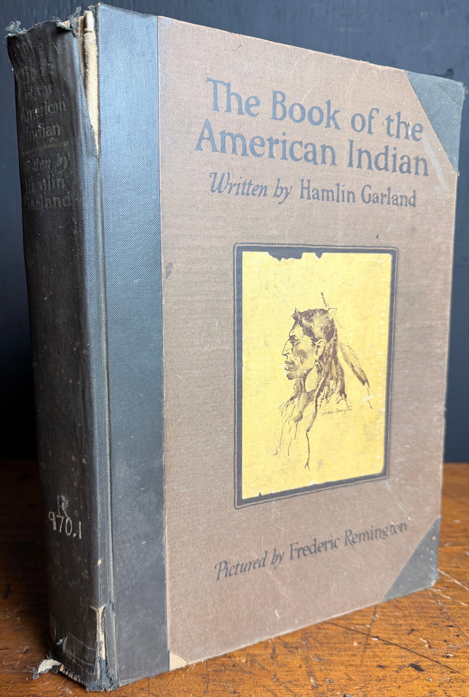 The Book of the American Indian by Hamlin Garland, Illustrated by Frederic Remington, First Edition: A first edition copy of The Book of the American Indian, written by Hamlin Garland and featuring illustrations by Frederic Remington. Published by Harper & Brothers in 1923. This oversized hardcover v