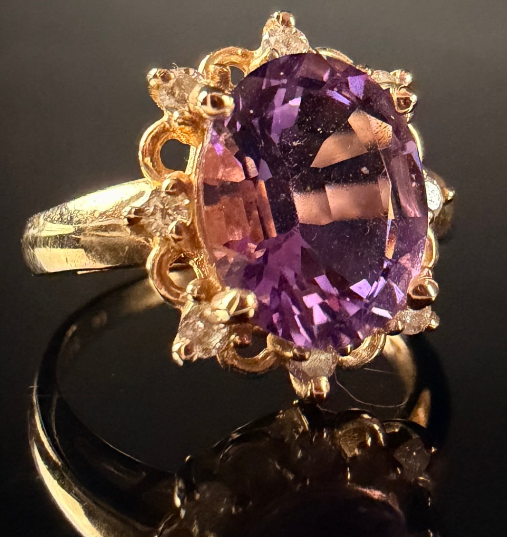 14 Karat Yellow Gold Amethyst and Diamond Cocktail Ring (1 of 11)