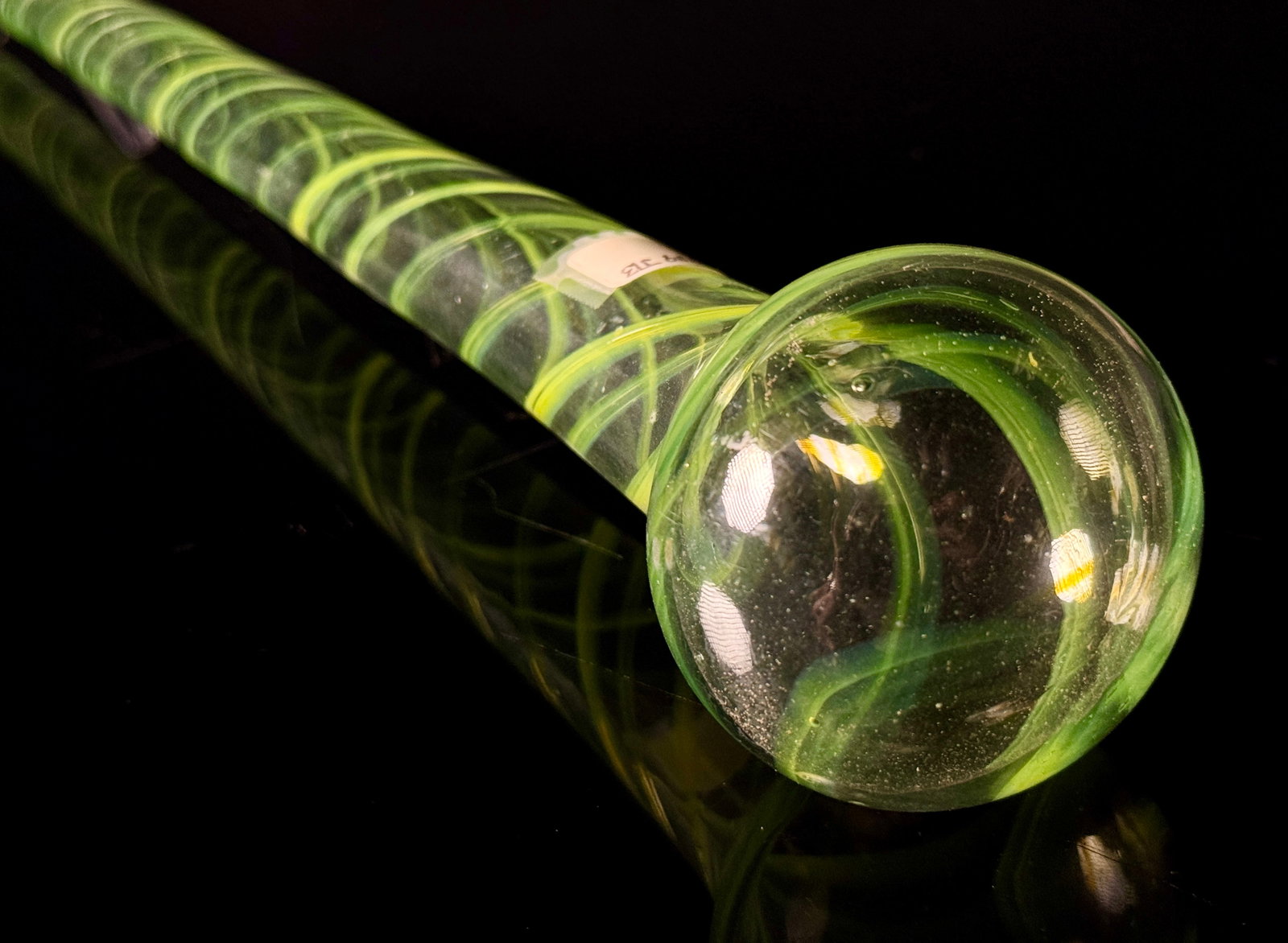 Clear Glass Parade Cane with Green and Yellow Spirals (1 of 6)
