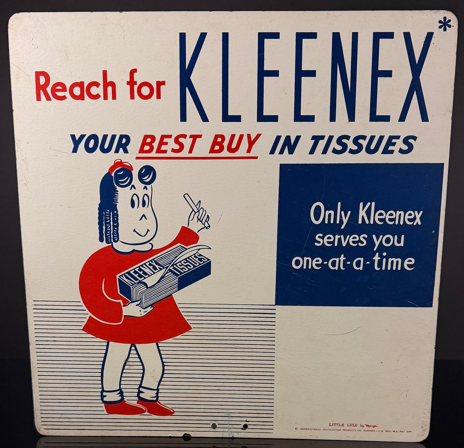 Vintage Little Lulu Kleenex Tissues Painted Metal Advertising Sign (1 of 13)