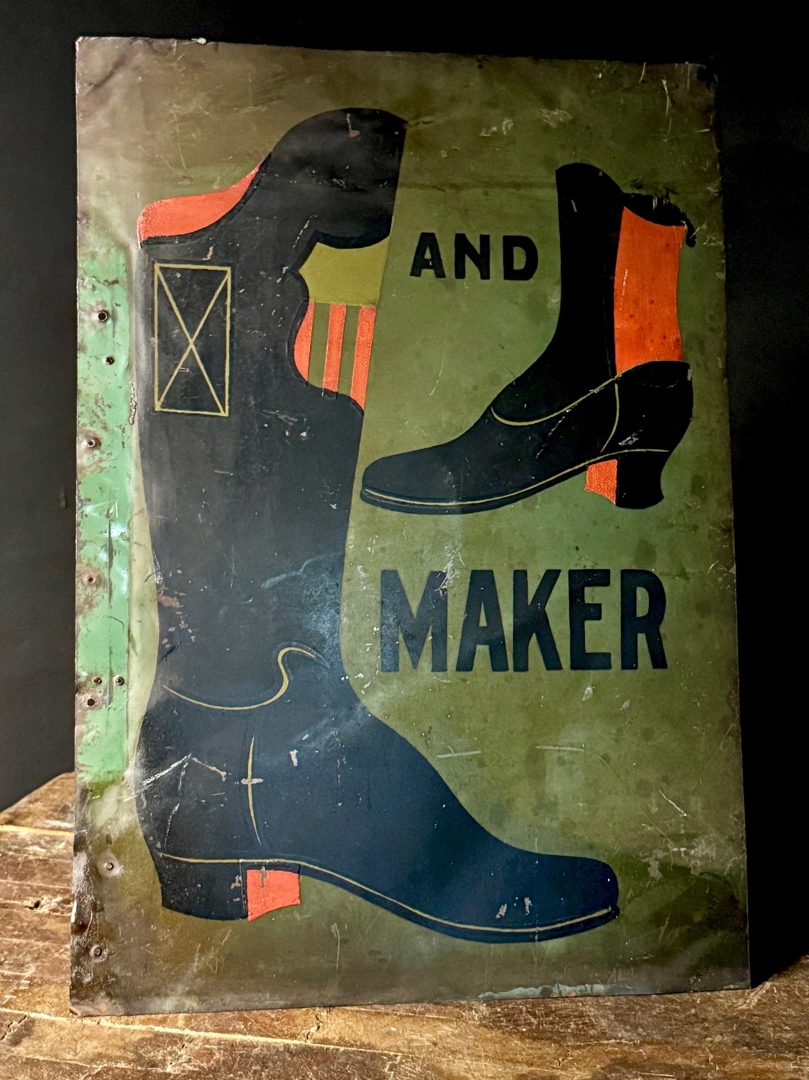 Tin Double Sided Turn of the Century Boot Maker Sign (1 of 5)