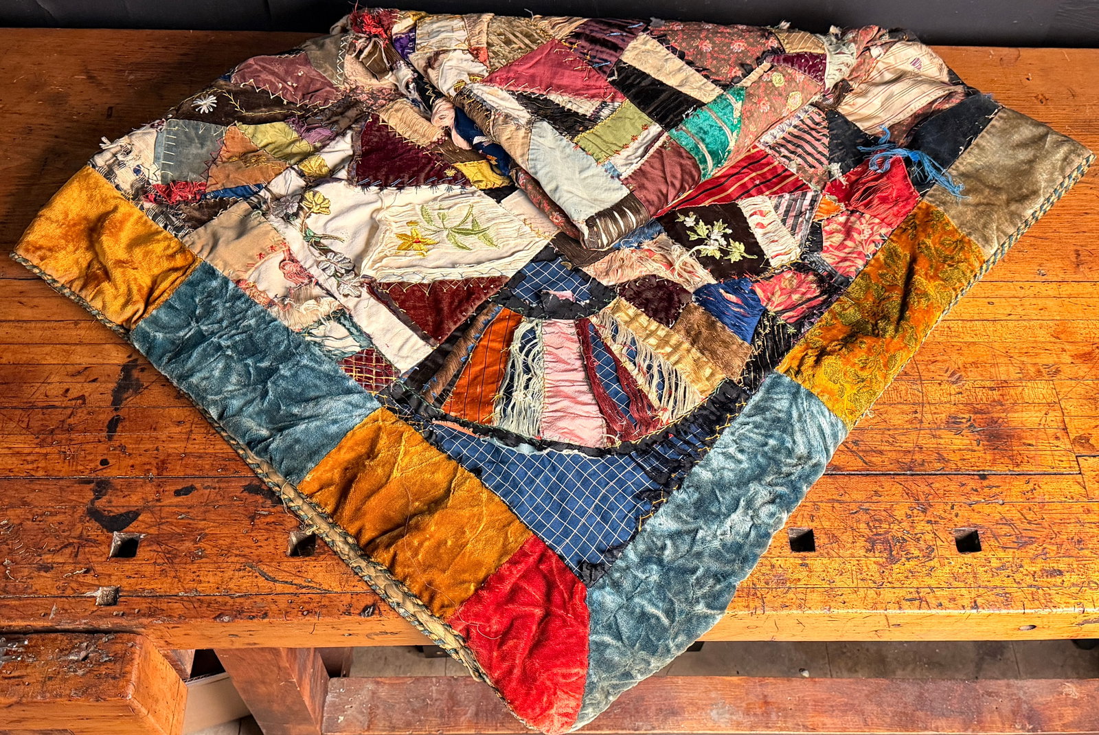 Victorian Silk and Velvet Commemorative Crazy Quilt New York Dated 1888 (1 of 19)