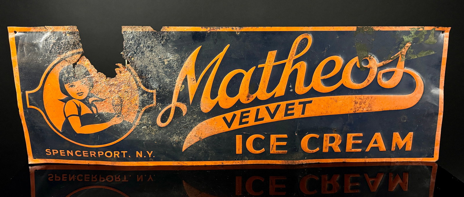 Vintage Matheos Velvet Ice Cream Embossed Tin Advertising Sign (1 of 5)