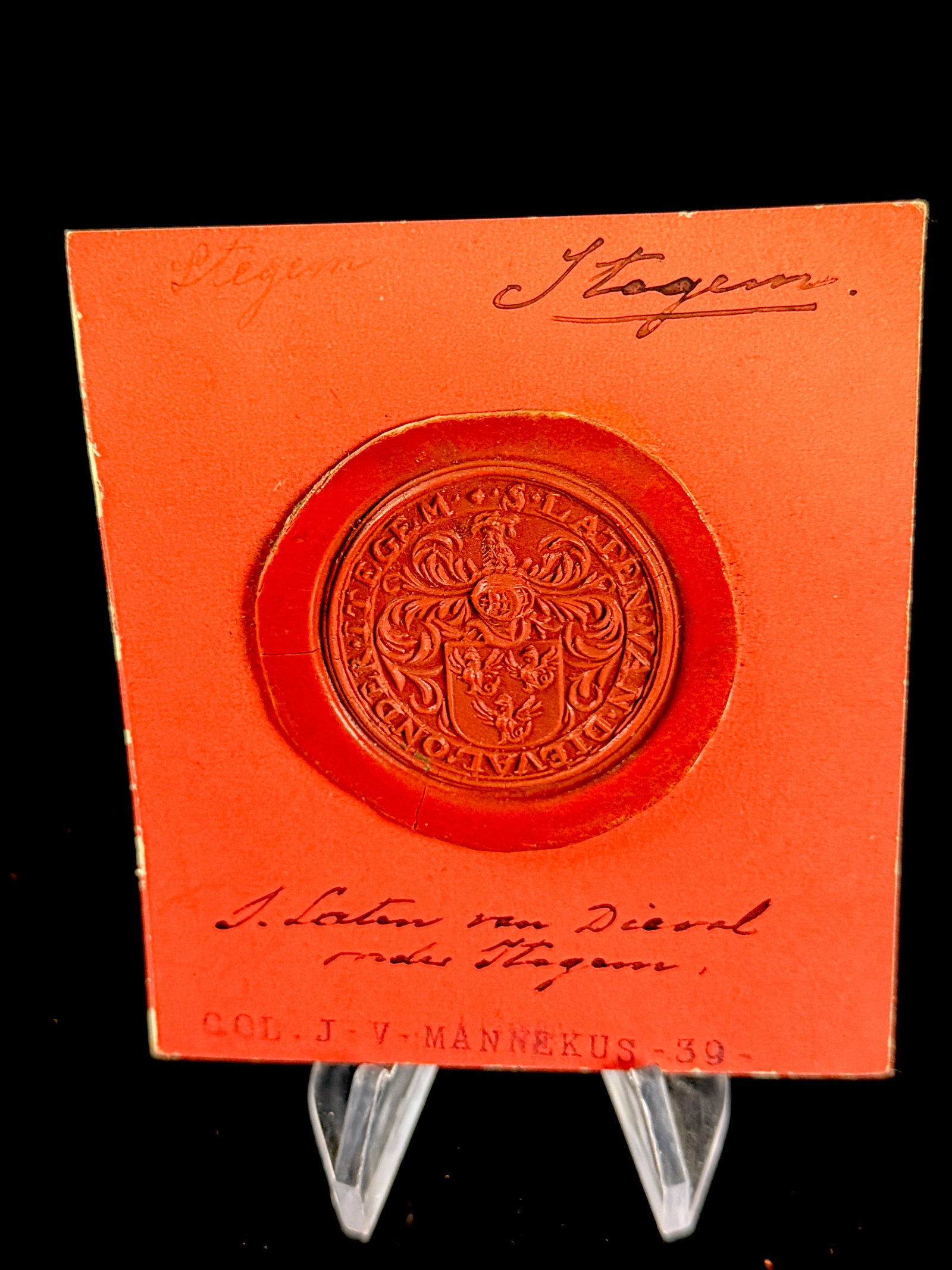Heraldic Wax Seal Specimen Card, Laten van Dieval, Itegem, Belgium (1 of 7)