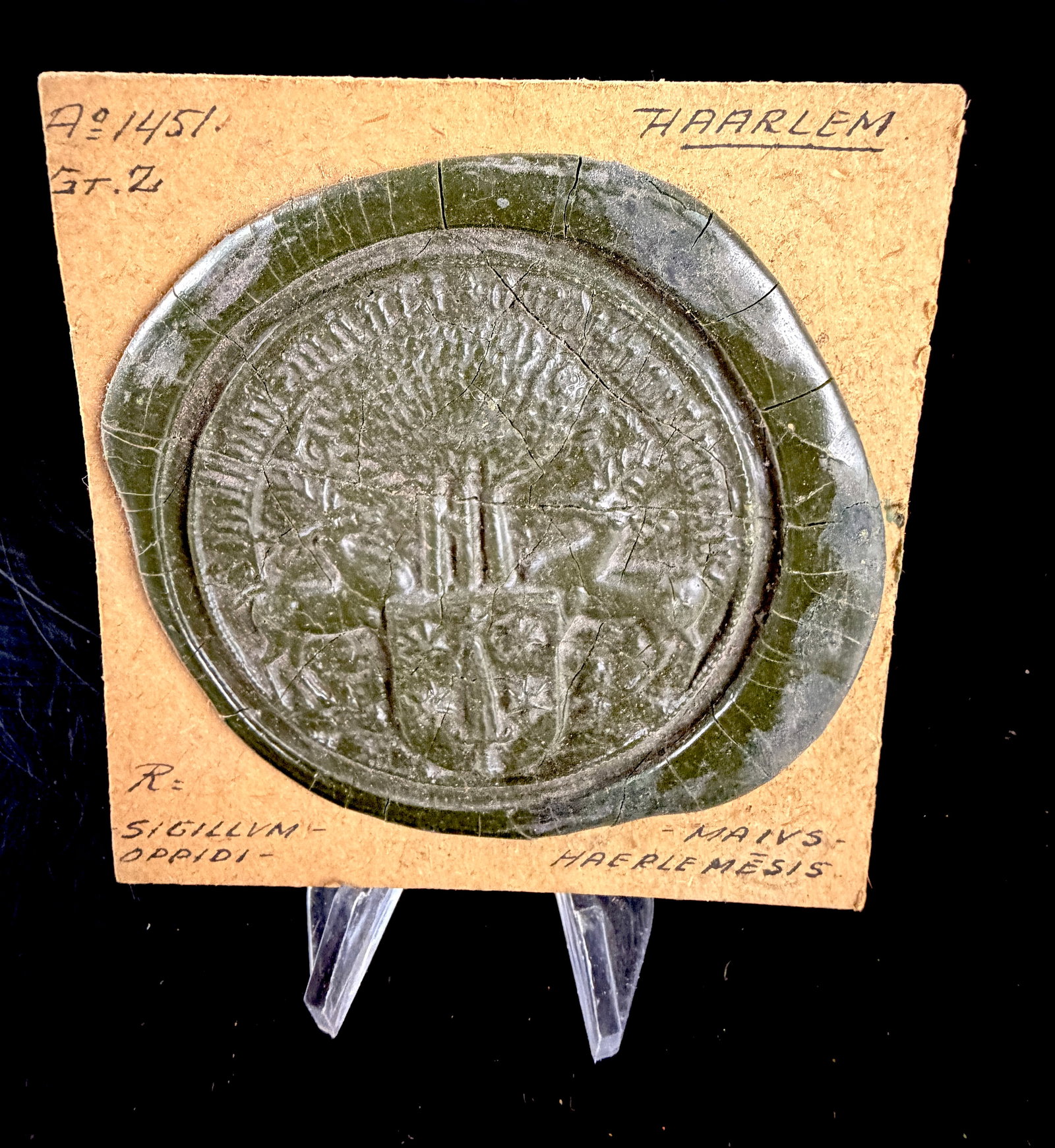Mounted Wax Seal Impression of the Great Seal of the City of Haarlem, Netherlands (1 of 10)