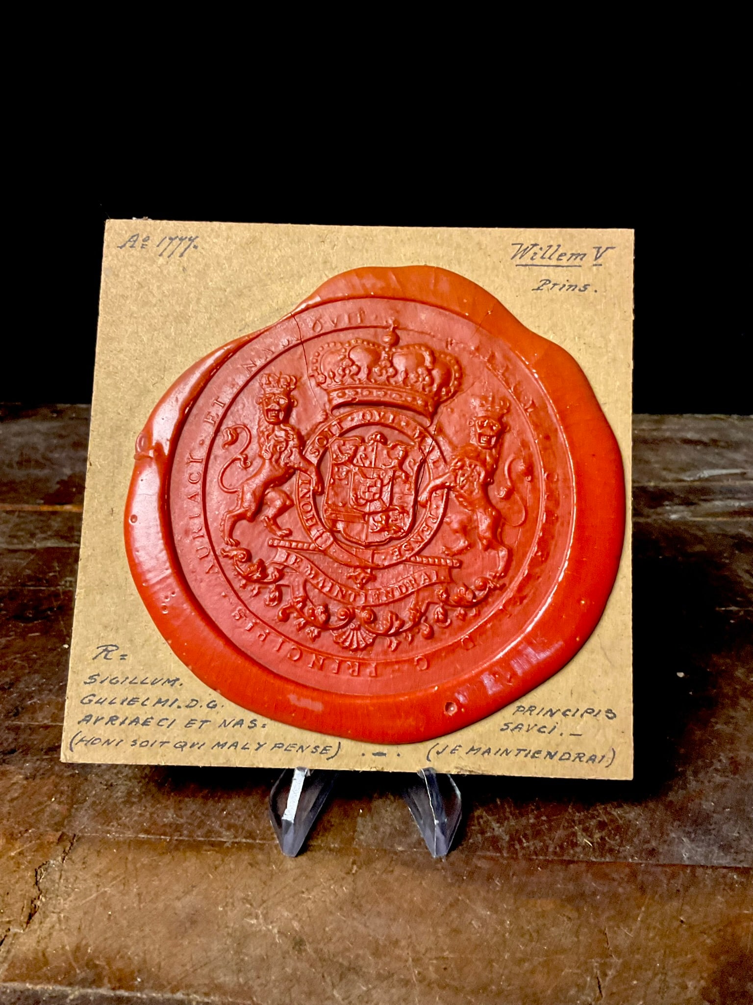 Mounted Armorial Wax Seal of William V Prince of Orange Dated 1777 (1 of 9)