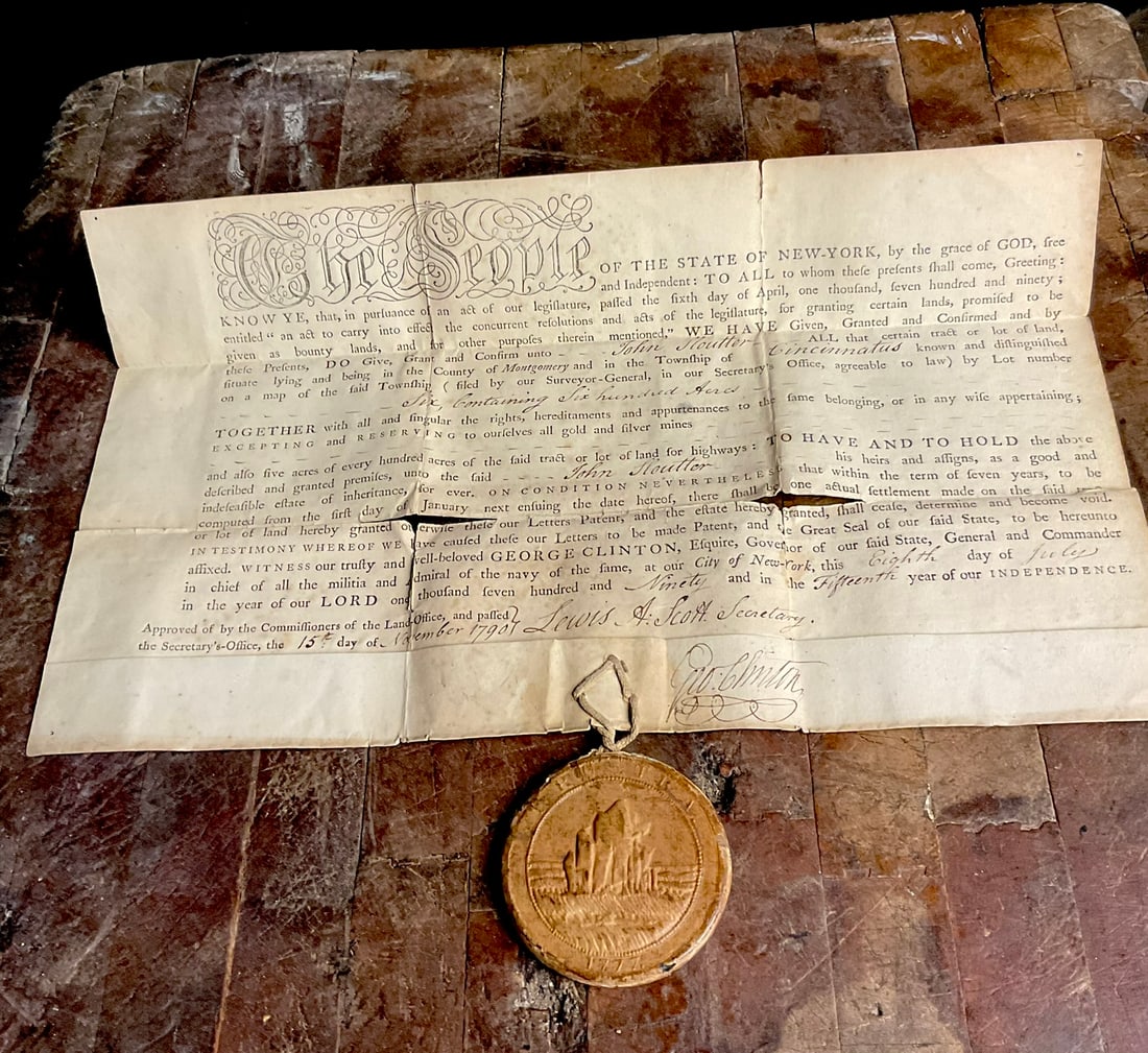 1790 New York State Land Patent Signed by Governor George Clinton (1 of 16)