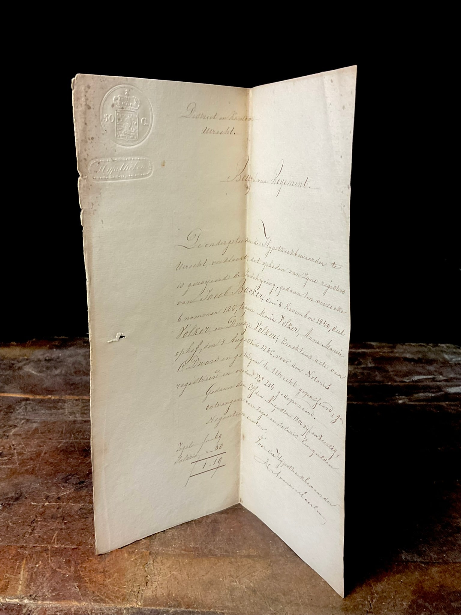 1845 Dutch Manuscript Document Proof of Mortgage Cancellation Utrecht Netherlands (1 of 13)