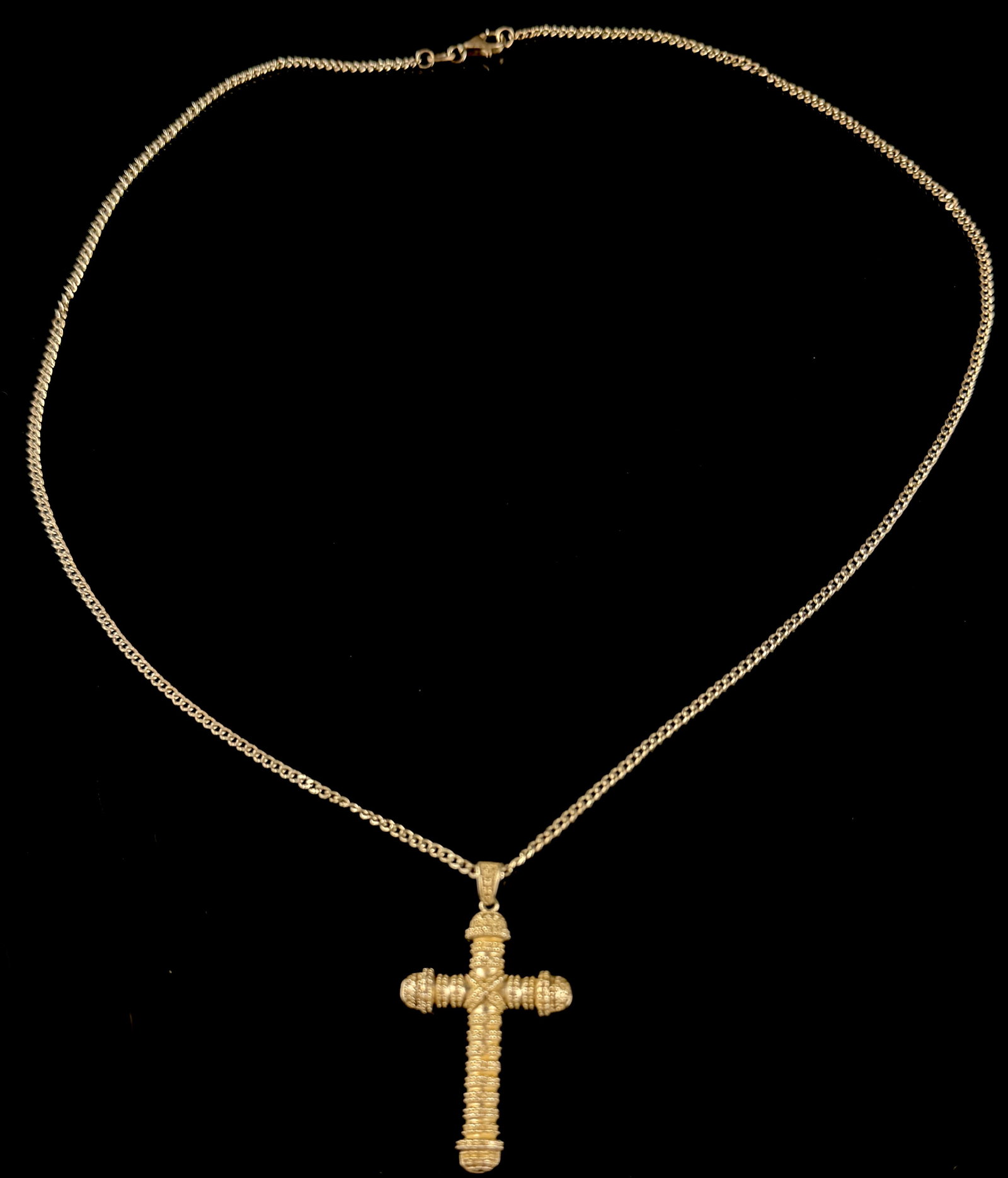 Yellow Gold Plated Sterling Silver FZN Rope Cross Pendant Necklace (1 of 7)