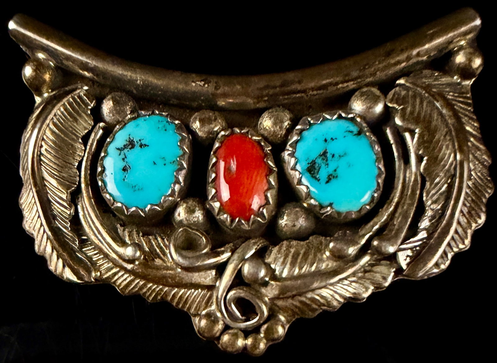 Navajo Sterling Silver Turquoise and Coral Watch Tip (1 of 5)
