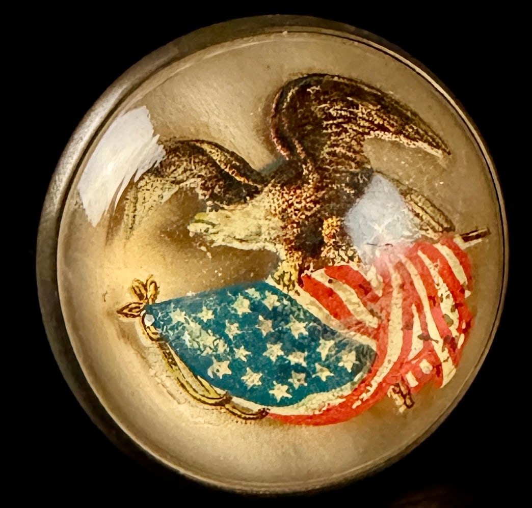 Antique Patriotic Glass Dome American Eagle and Flag Horse Bridle Rosette Furniture Knob (1 of 6)