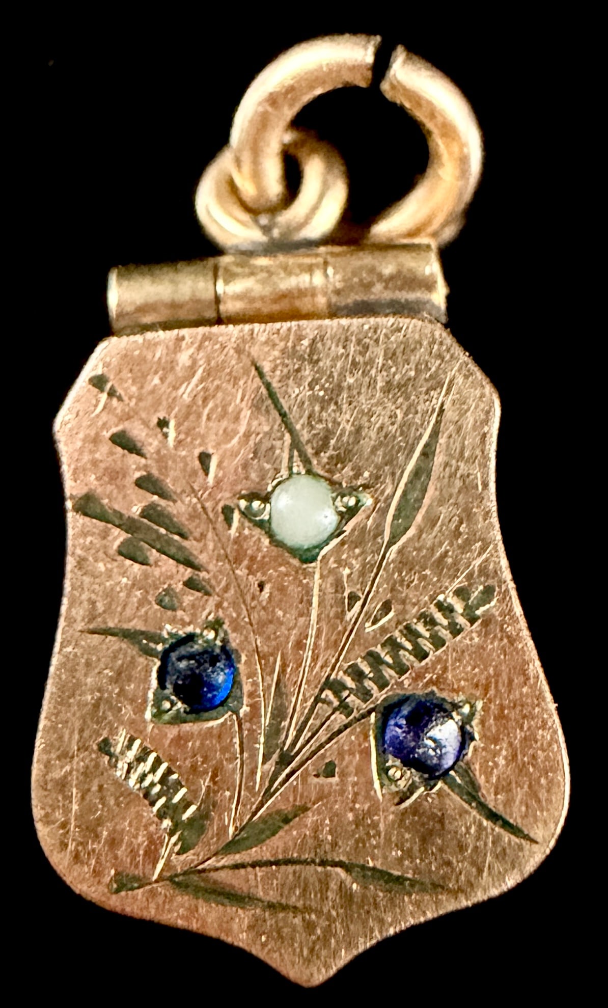 Victorian Yellow Gold Tone Shield Shaped Miniature Hinged Locket Pendant (1 of 5)