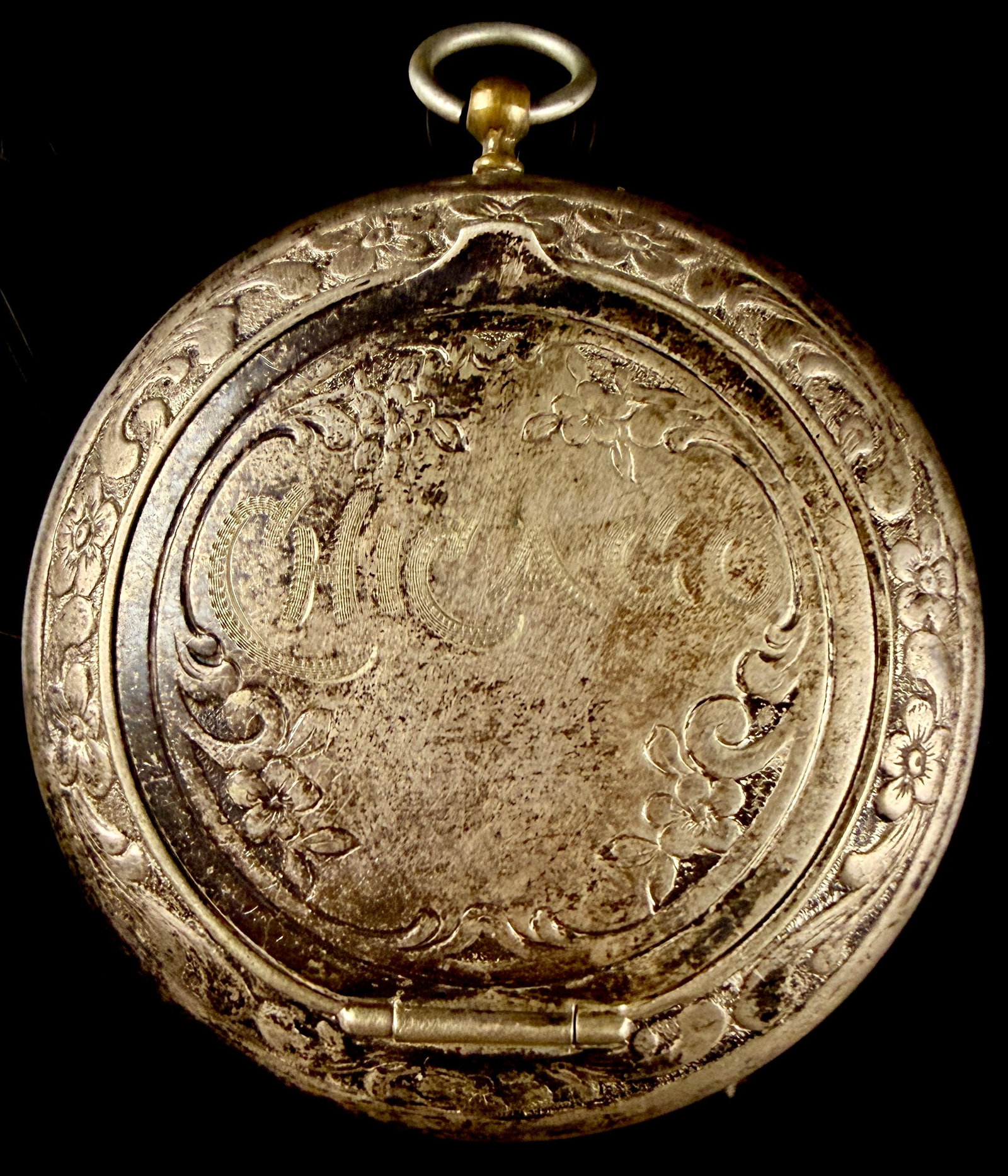Antique German Silver Repousse Floral Pendant Case (1 of 7)