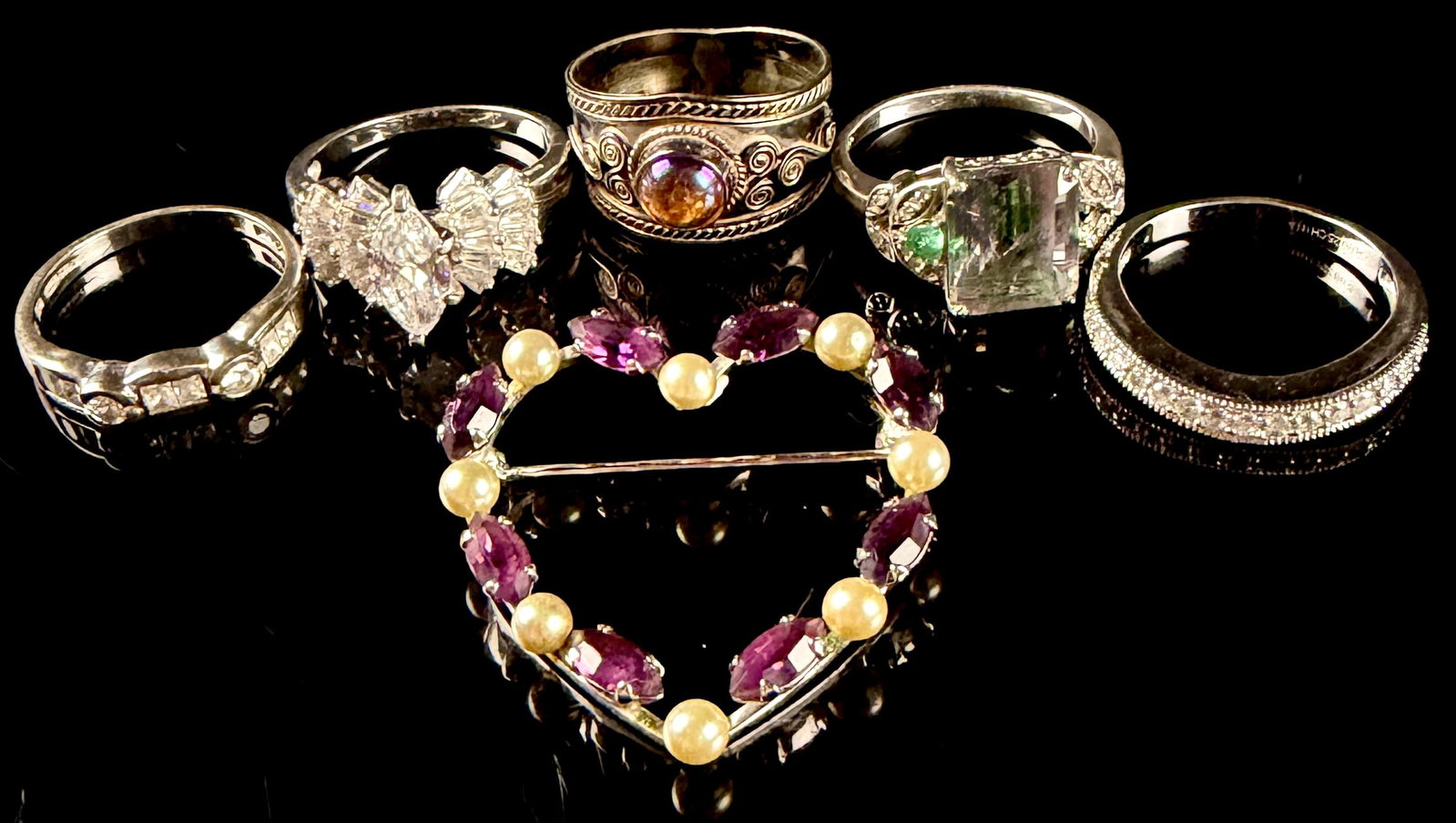 A Collection of Sterling Silver and Gemstone Jewelry Including a Van Dell Brooch (1 of 14)