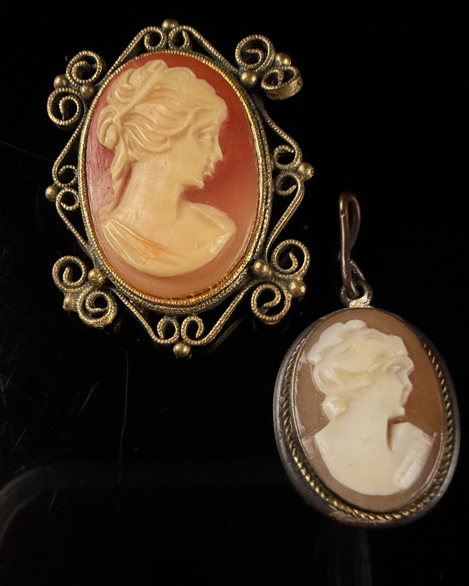 Two Vintage Cameo Jewelry Items Including a Brooch and a Pendant (1 of 6)