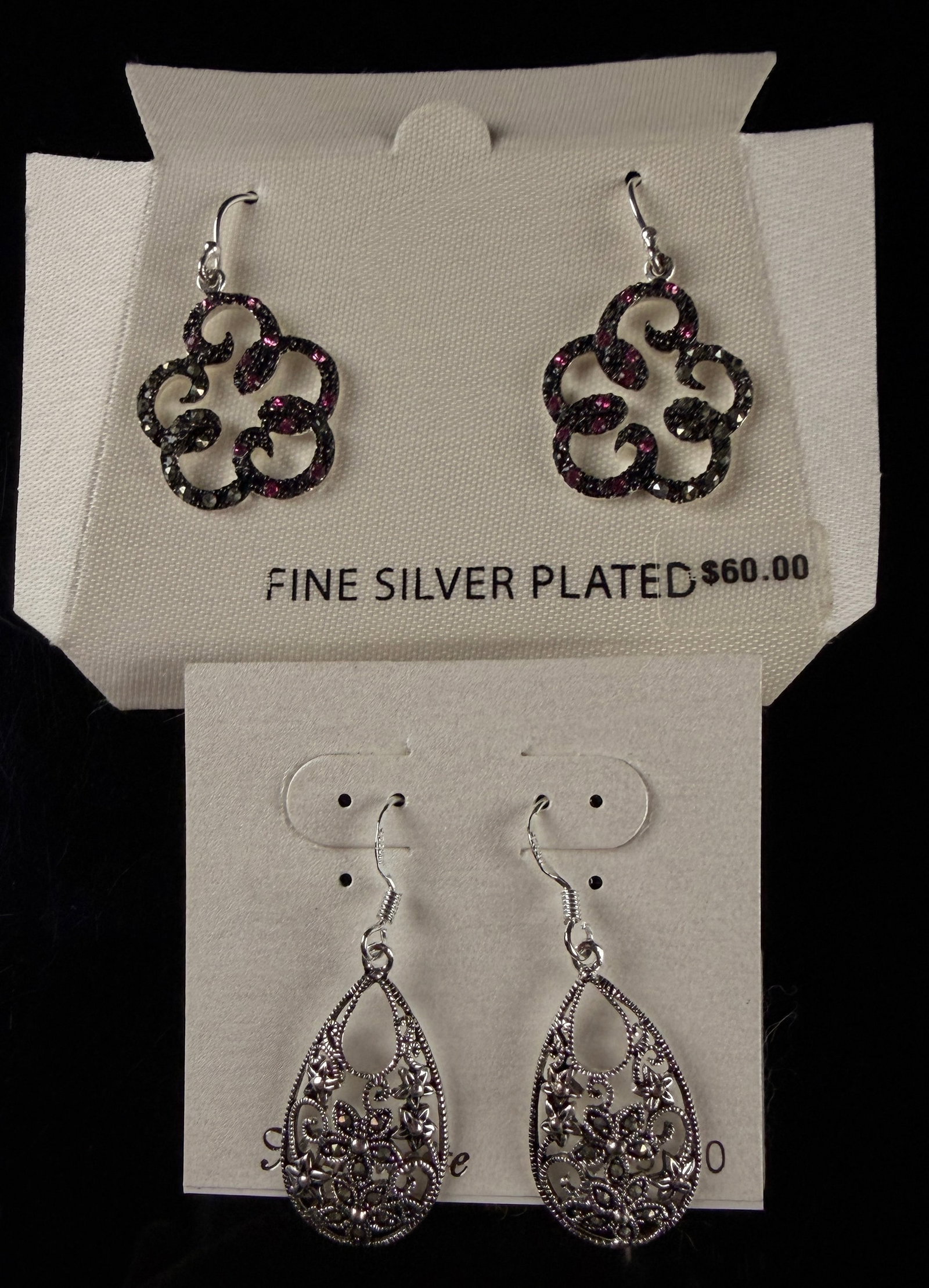 Two Pairs of Sterling Silver and Marcasite Drop Earrings (1 of 5)