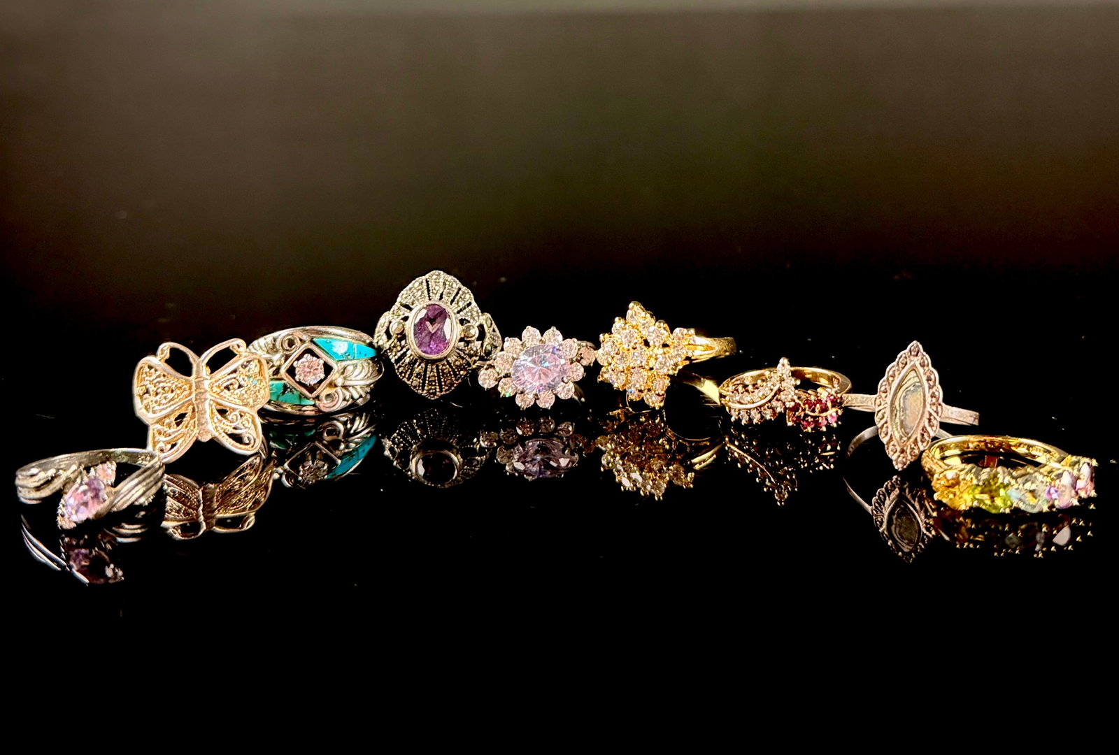 A Collection of Nine Ladies Sterling Silver and Gemstone Rings (1 of 7)