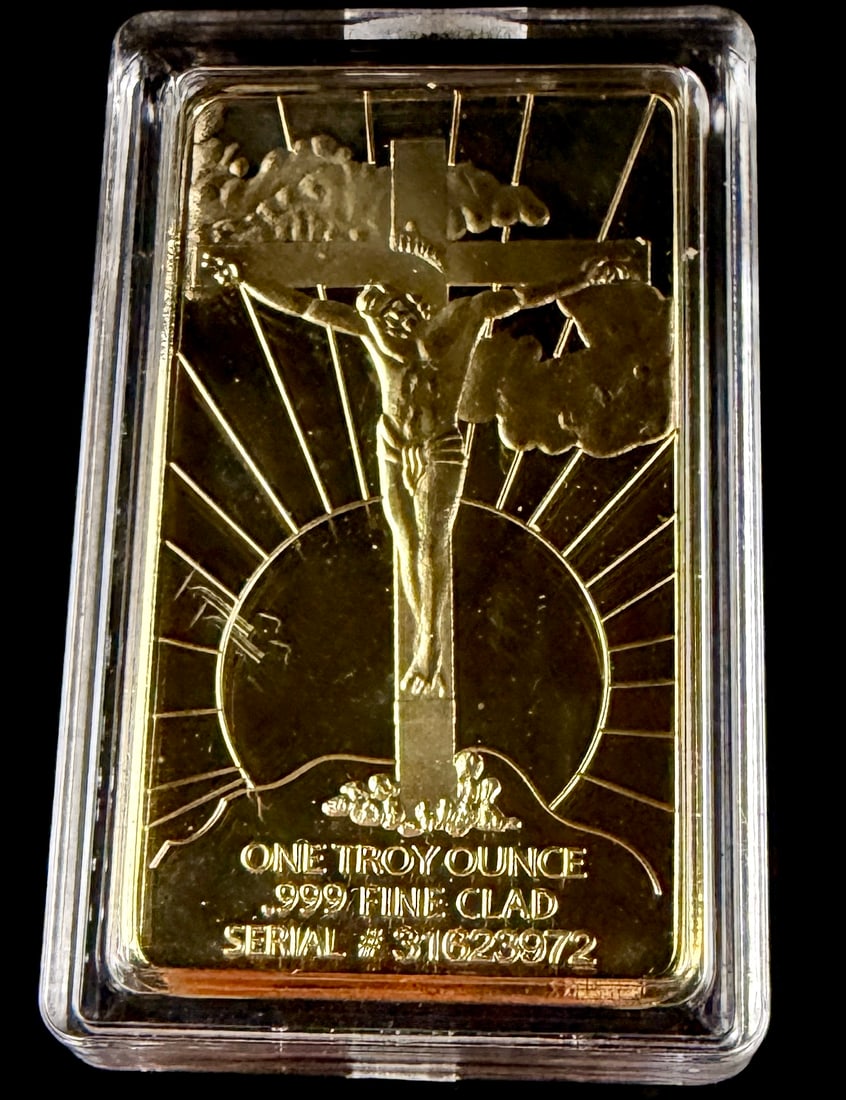 Gold-Clad Religious Commemorative Bar, Crucifixion and Last Supper, Serial 31623972 (1 of 4)