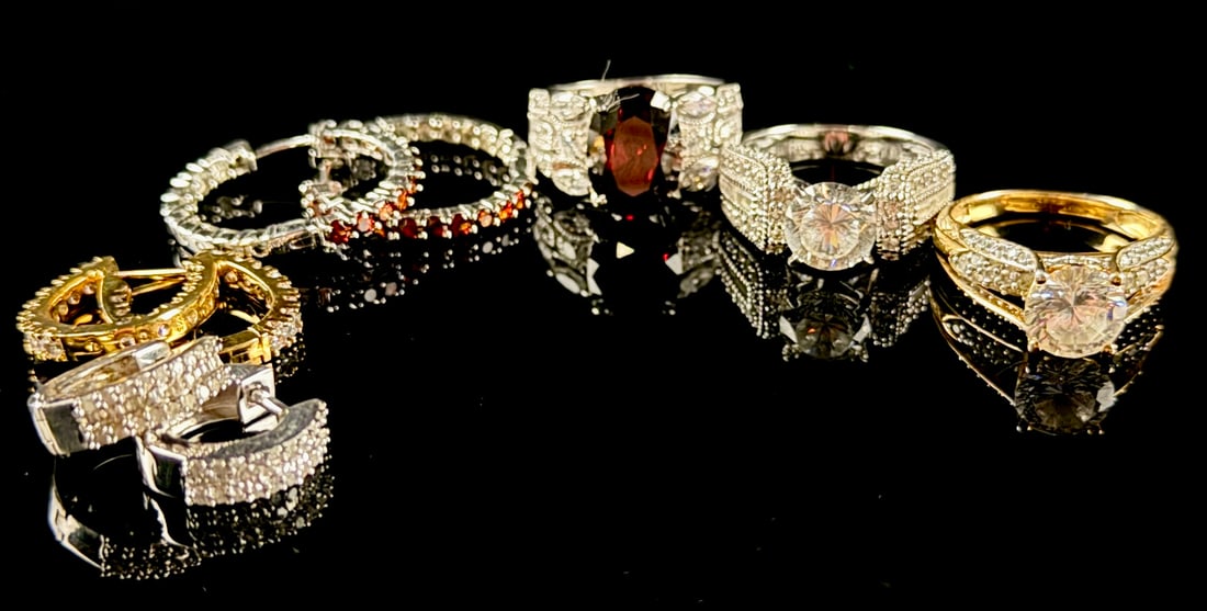An Assortment of Sterling Silver Jewelry with Synthetic and Colored Gemstones (1 of 13)