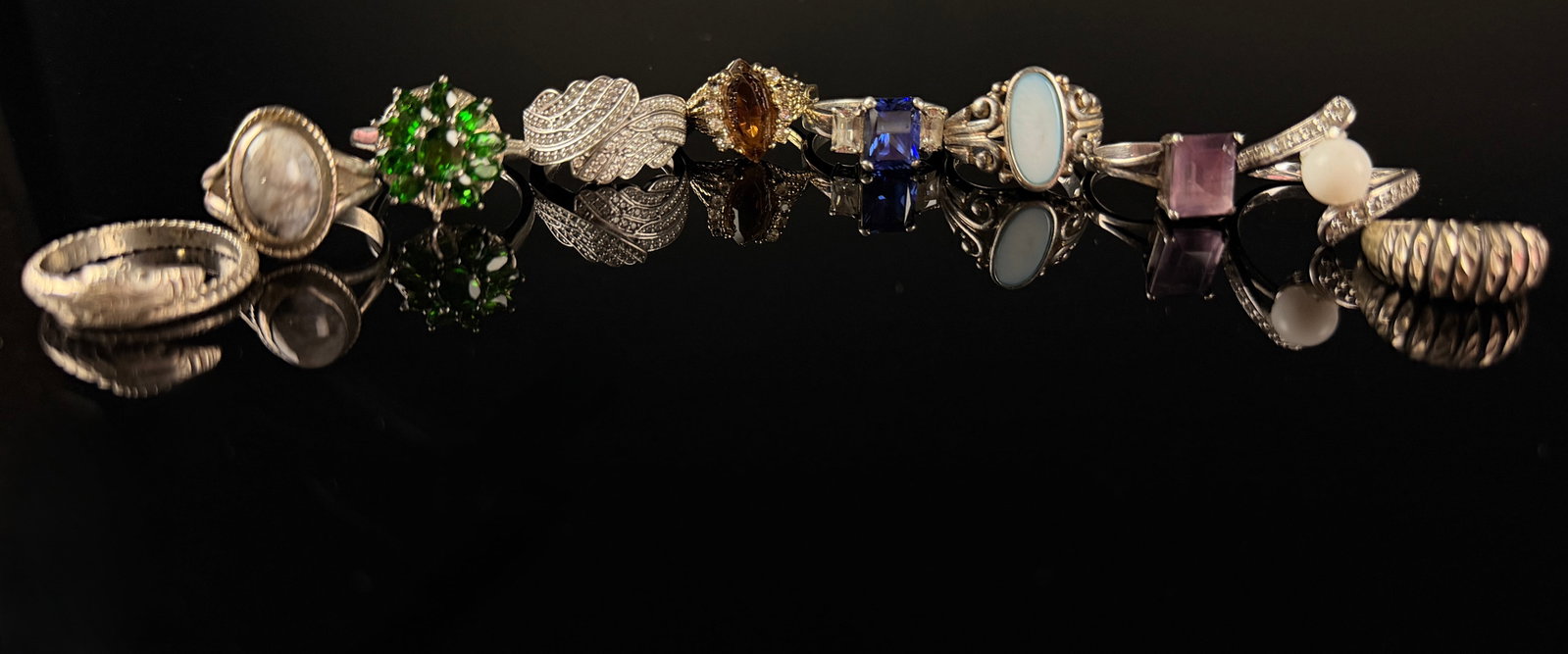 Ten Assorted Sterling Silver and Costume Rings with Gemstone Settings (1 of 6)