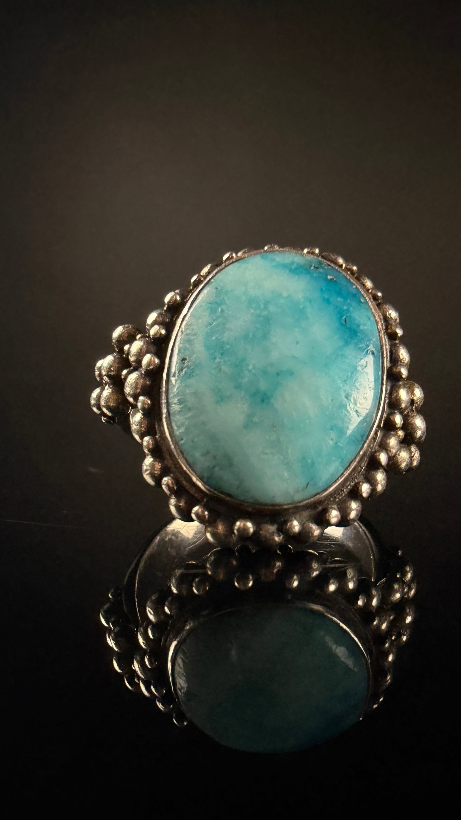 Sterling Silver Larimar Cabochon Statement Ring - 2