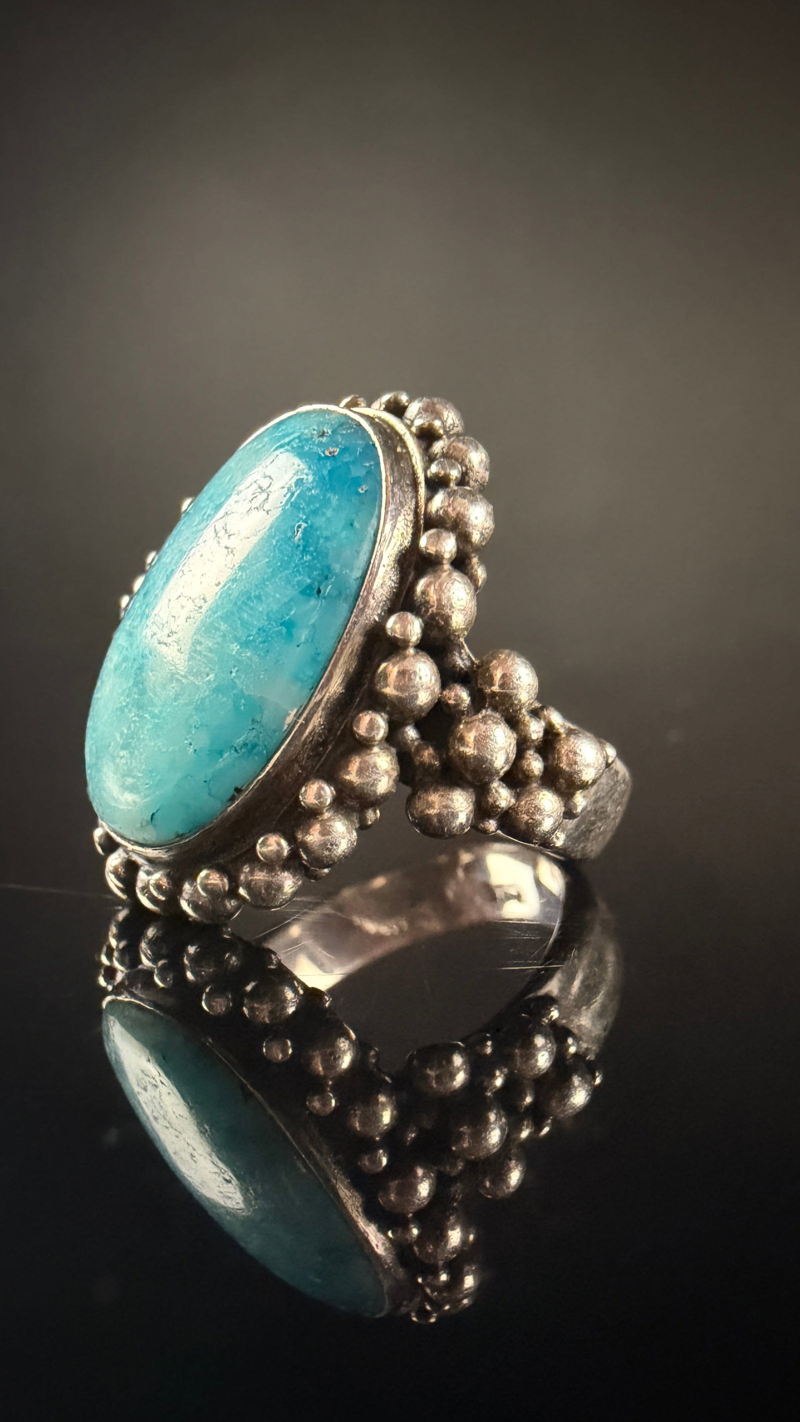 Sterling Silver Larimar Cabochon Statement Ring - 3